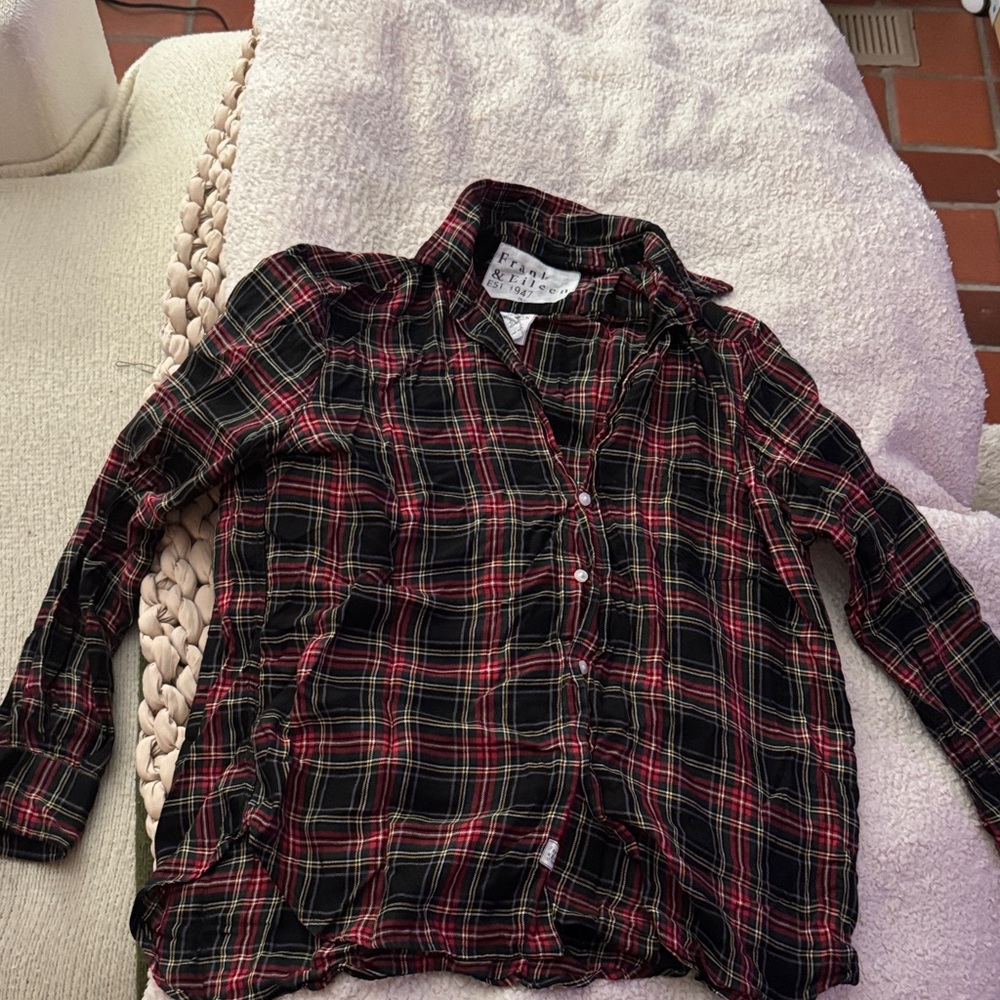 Plaid Button Down Shirt - Red, Black, and White green